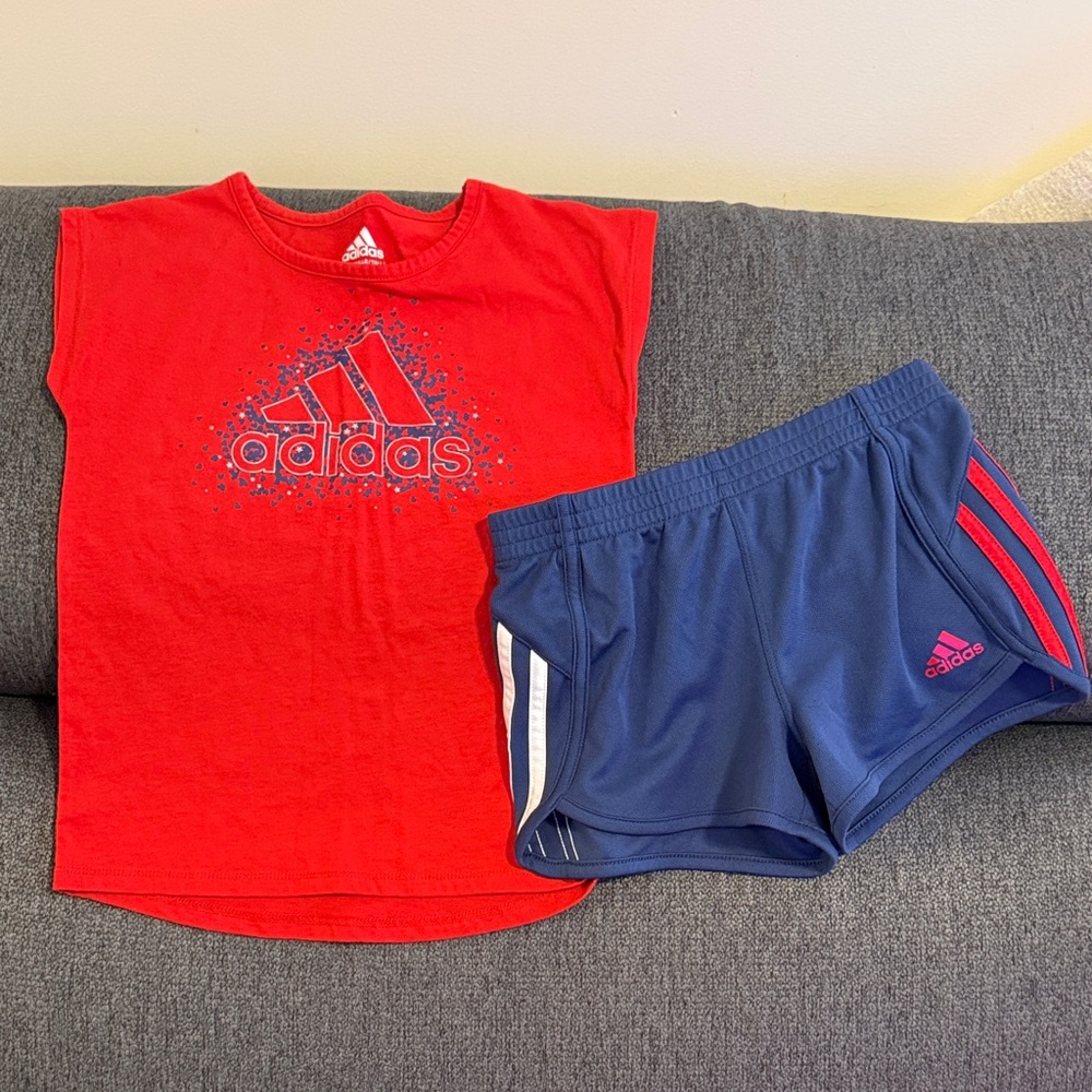 Adidas Red Graphic Tee and Navy Shorts Set
